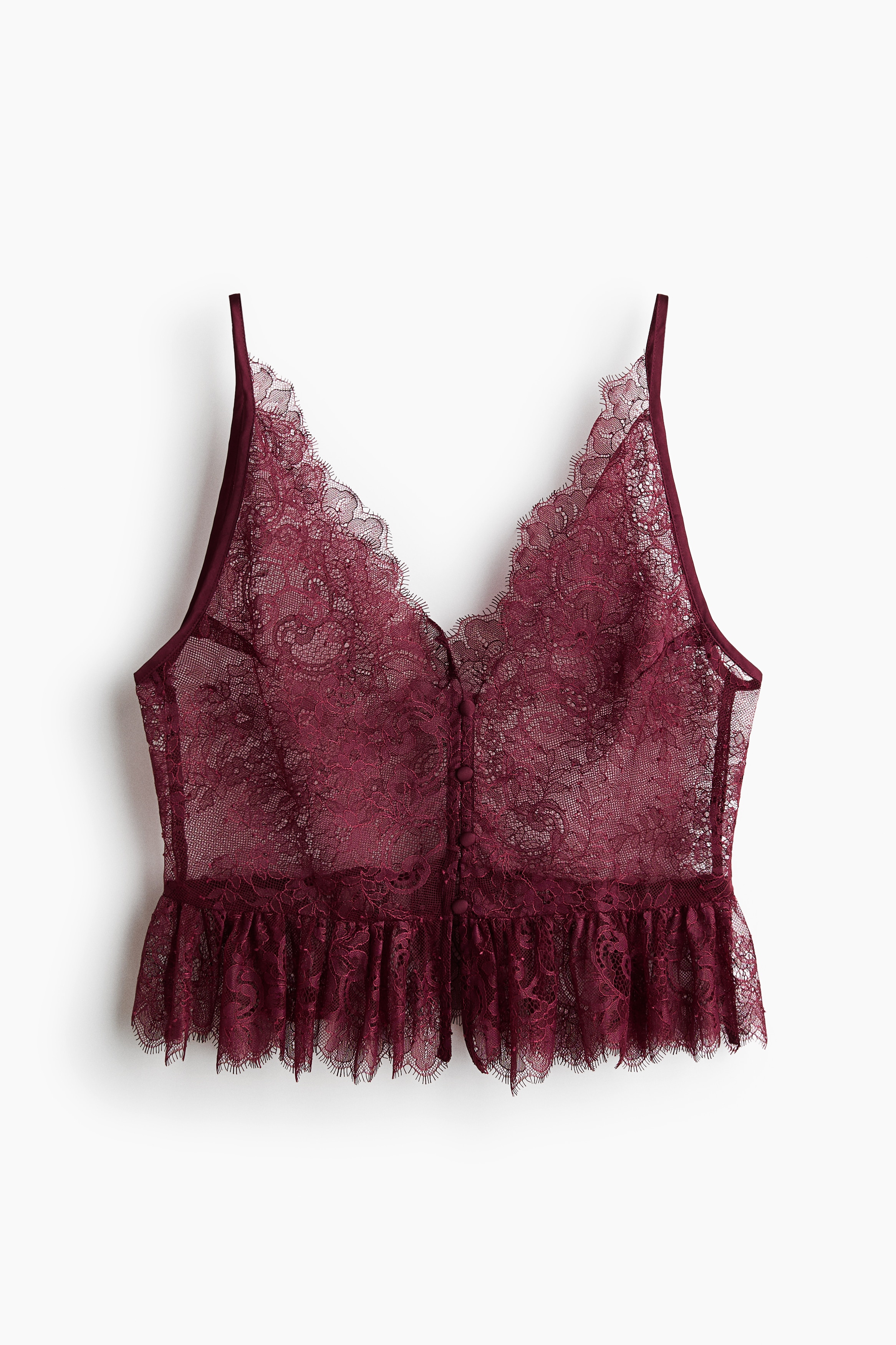 Top in pizzo con bordi a volant - Burgundy