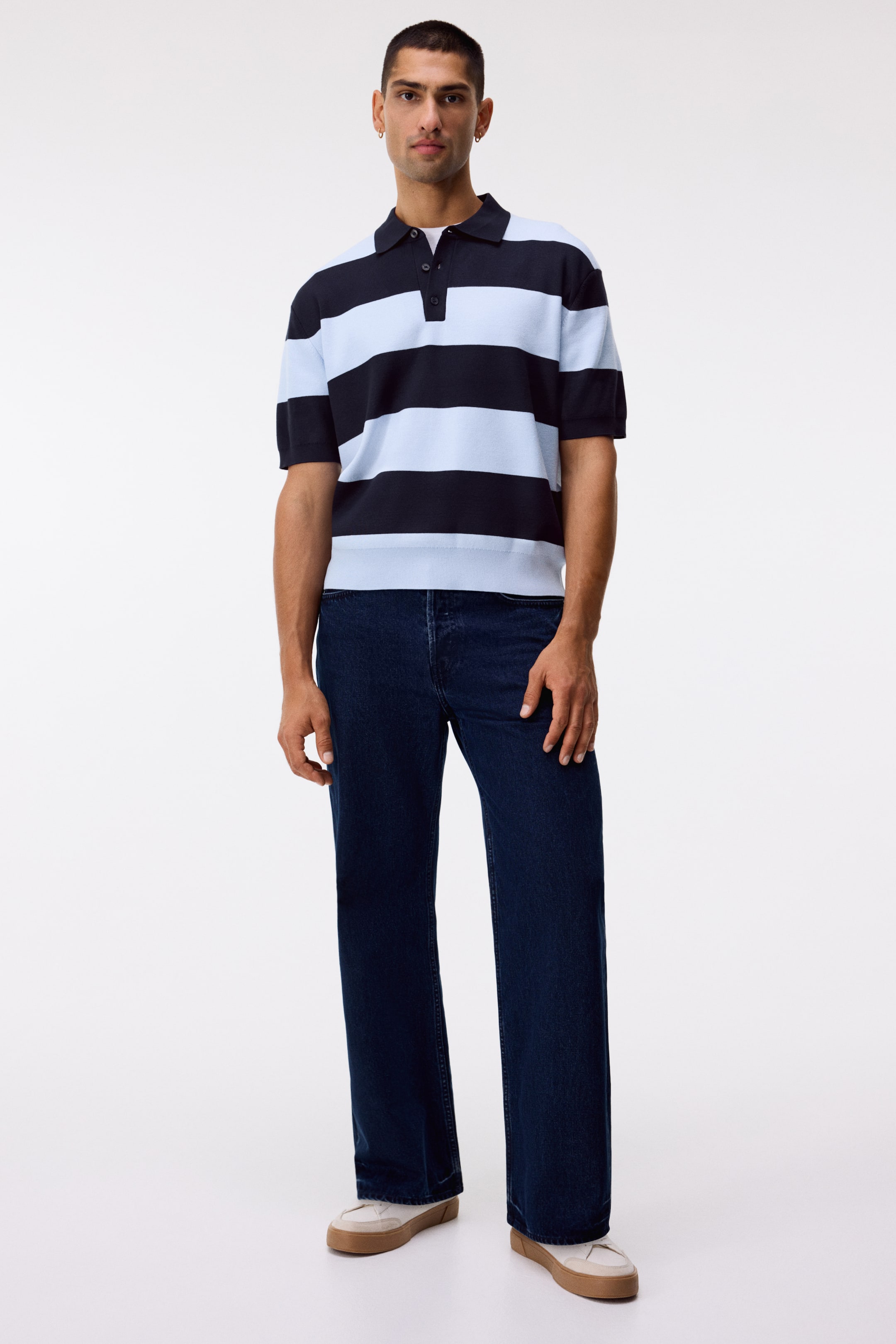 View larger image: Regular Fit Polo shirt - Navy blue/Striped - Men | H&M US 3