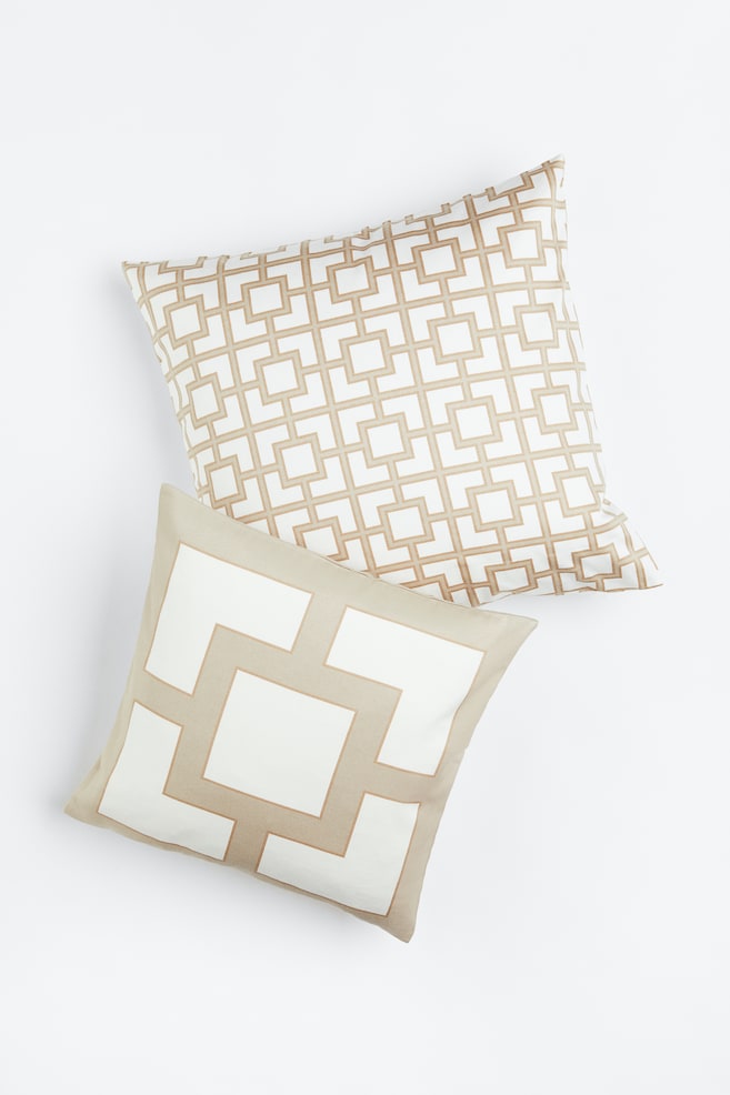 2-pack satin cushion covers - White/Patterned/Light beige/Patterned/Navy blue/Patterned - 1