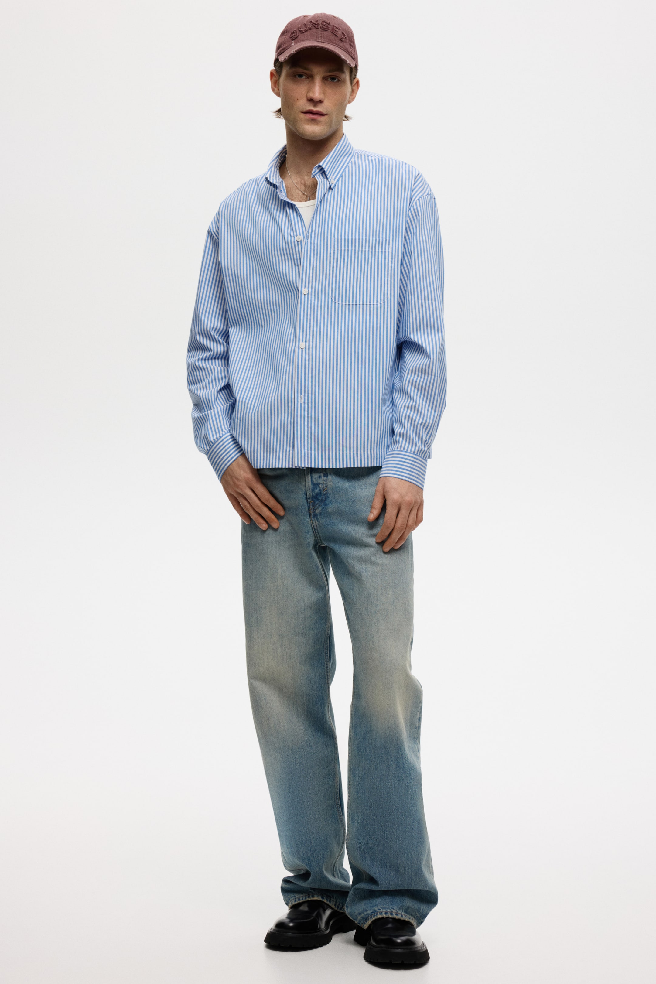 Vis større bilde: Relaxed Fit Skjorte i bomull - Lys blå/Stripet - HERRE | H&M NO 1