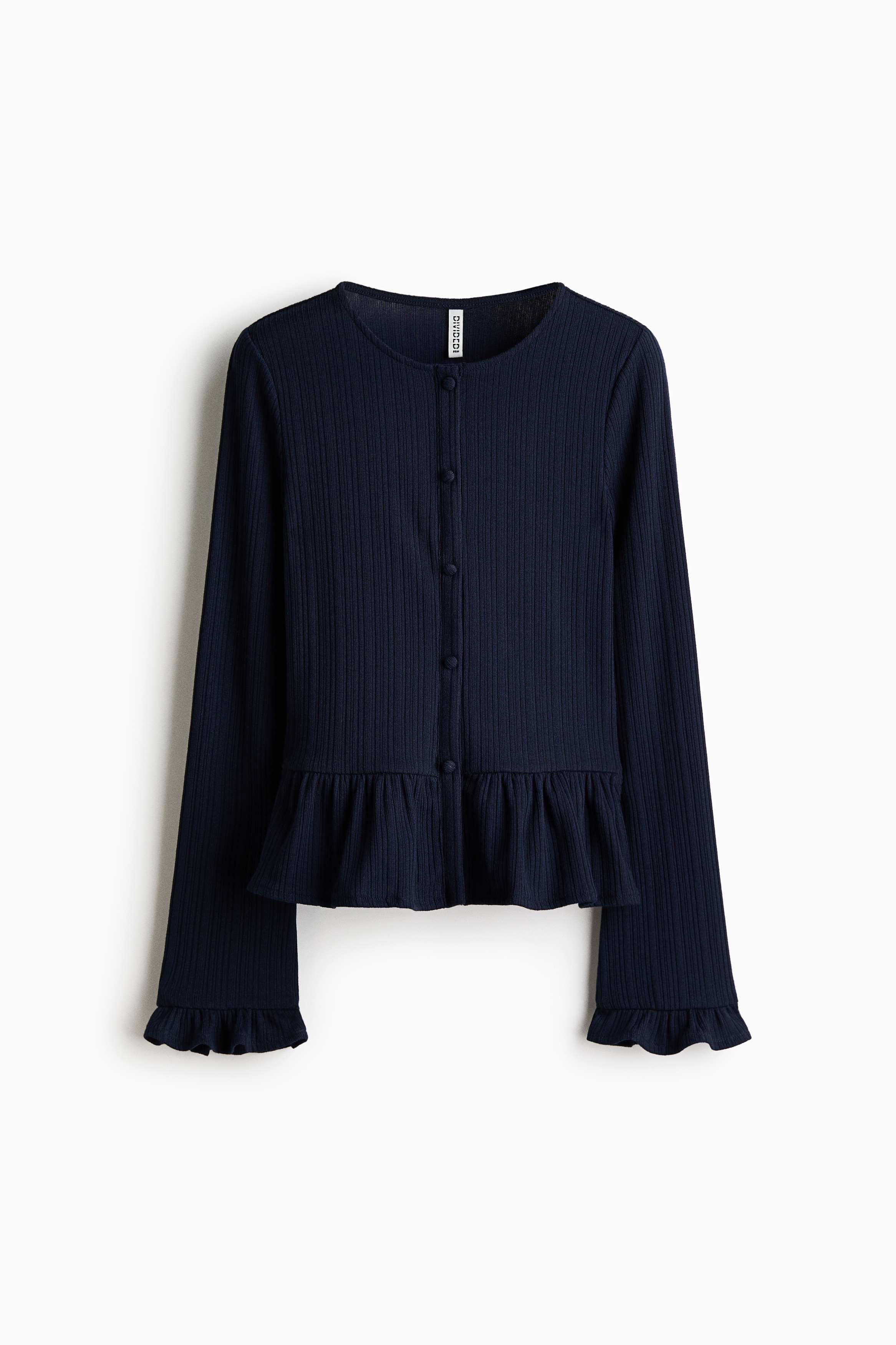 Cardigan tricotat reiat cu peplum - Bleumarin/Crem