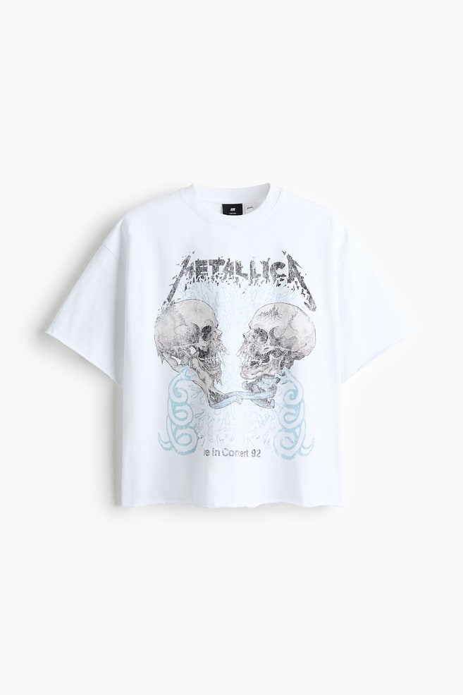 Oversized Printed Raw-Edge Cotton T-Shirt - White/Metallica/Black/Metallica/Light blue/Iron Maiden - 1