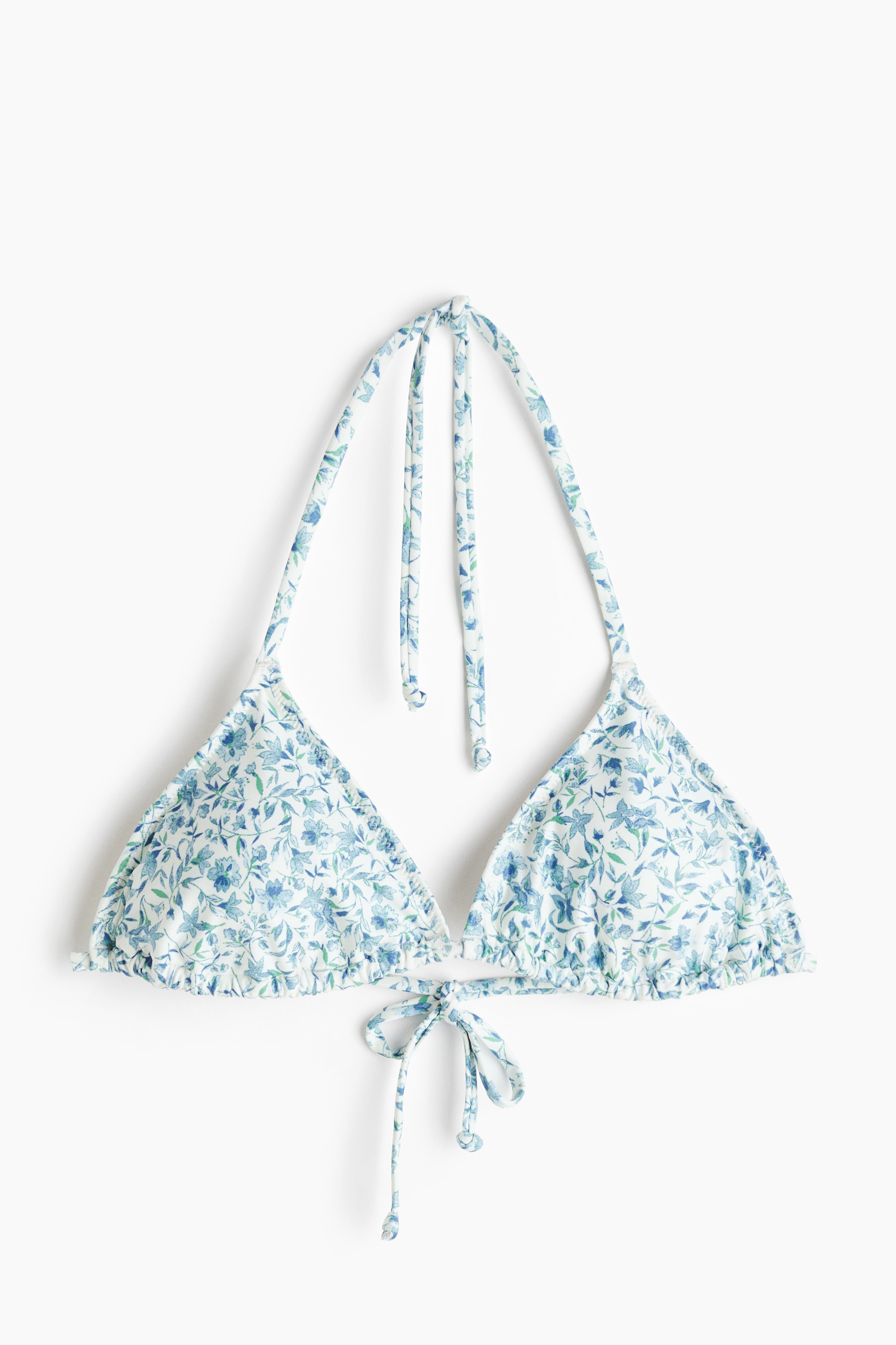 Top bikini a triangolo imbottito-Blu/fiori