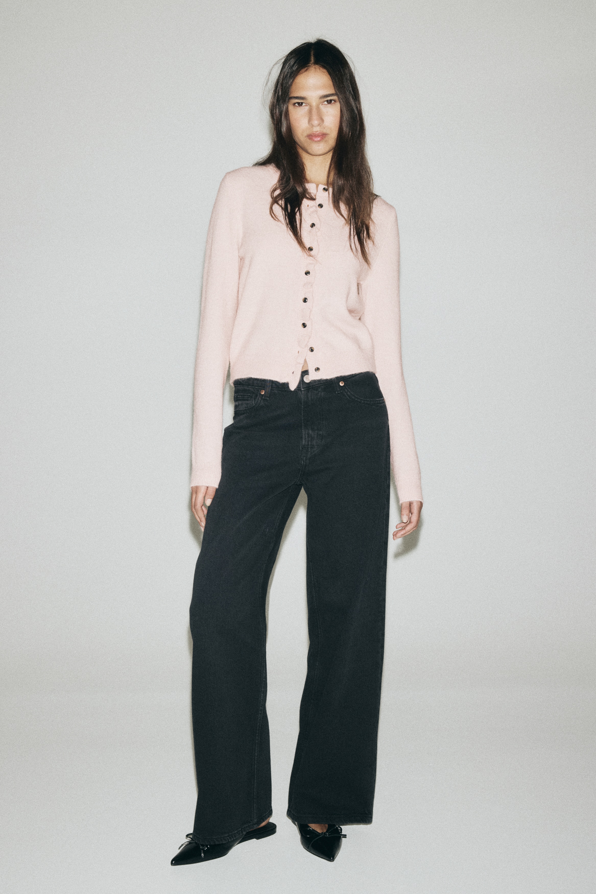 Frill-trimmed cardigan - Light pink/Black