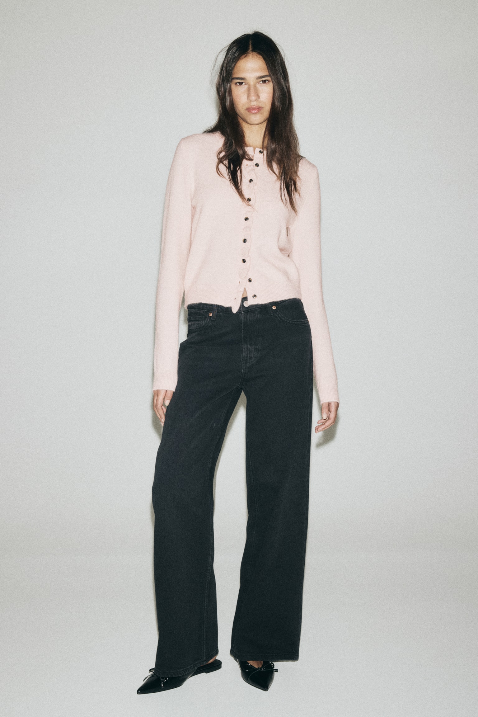 Frill-trimmed cardigan - Light pink/Grey marl/Black/Cream - 1