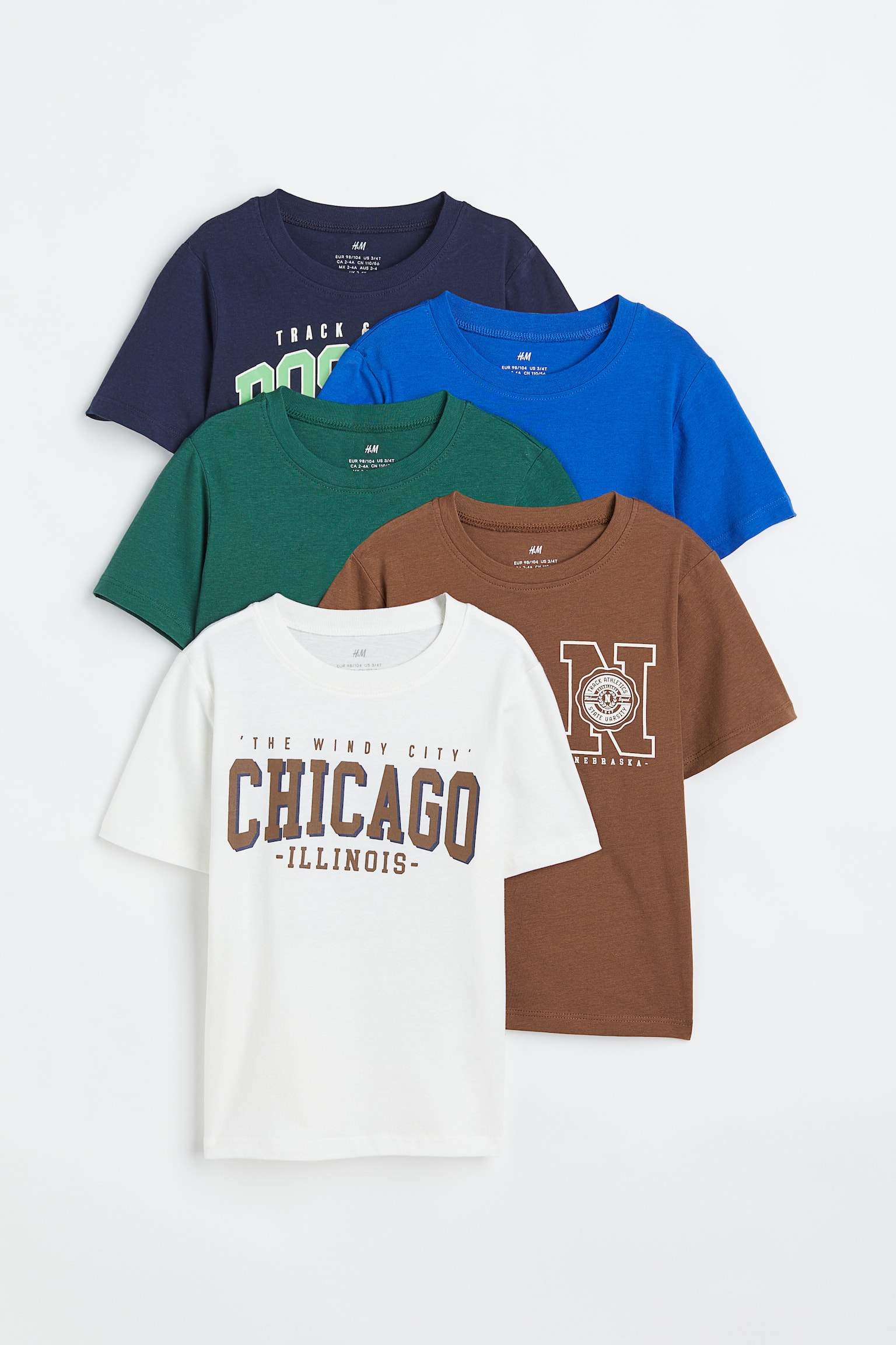 T-shirts en coton, lot de 5 - Bleu foncé/marron