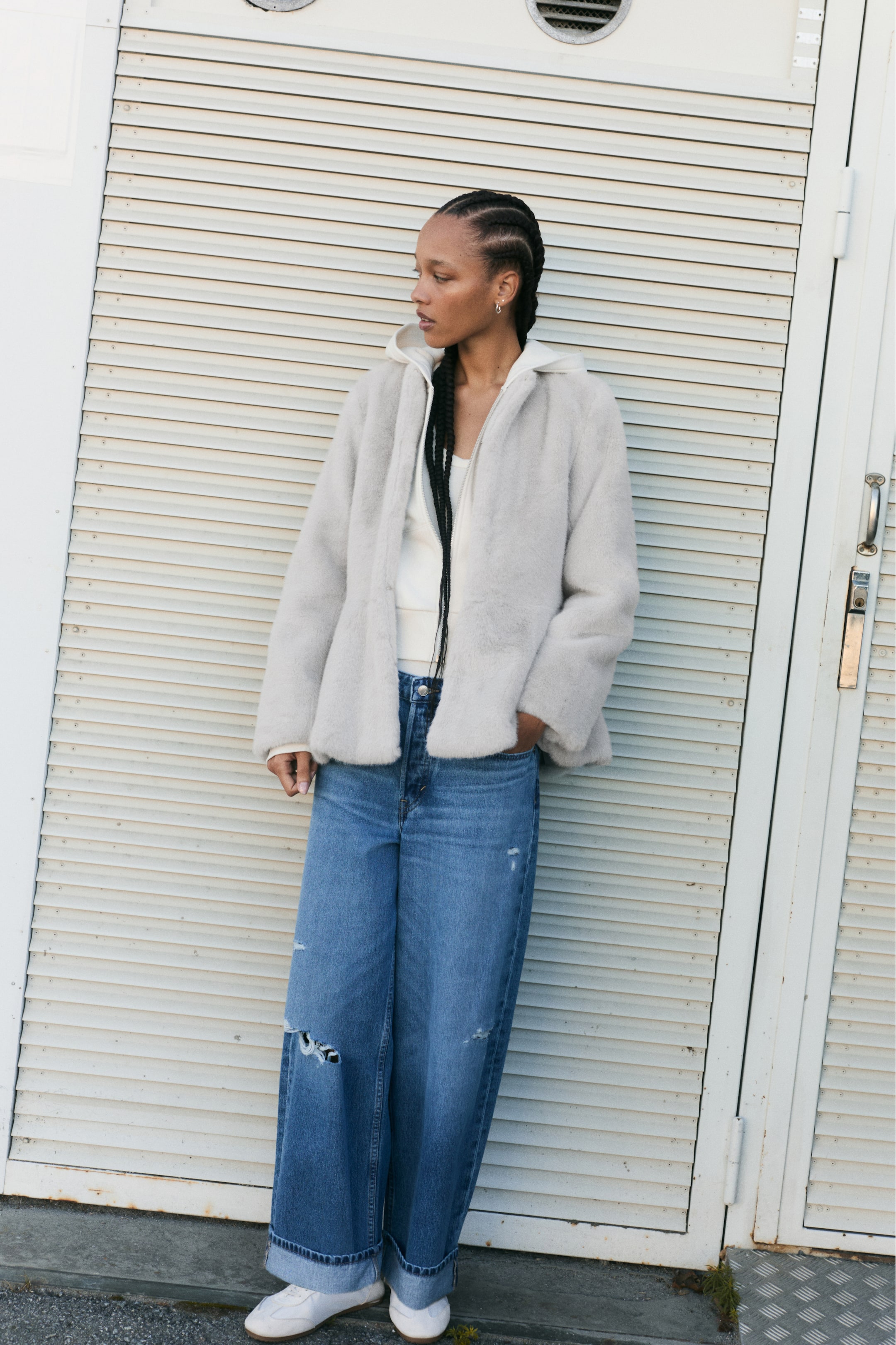 Discreet Comb Women's Light gray Pile Peplum Jacket | H&M US