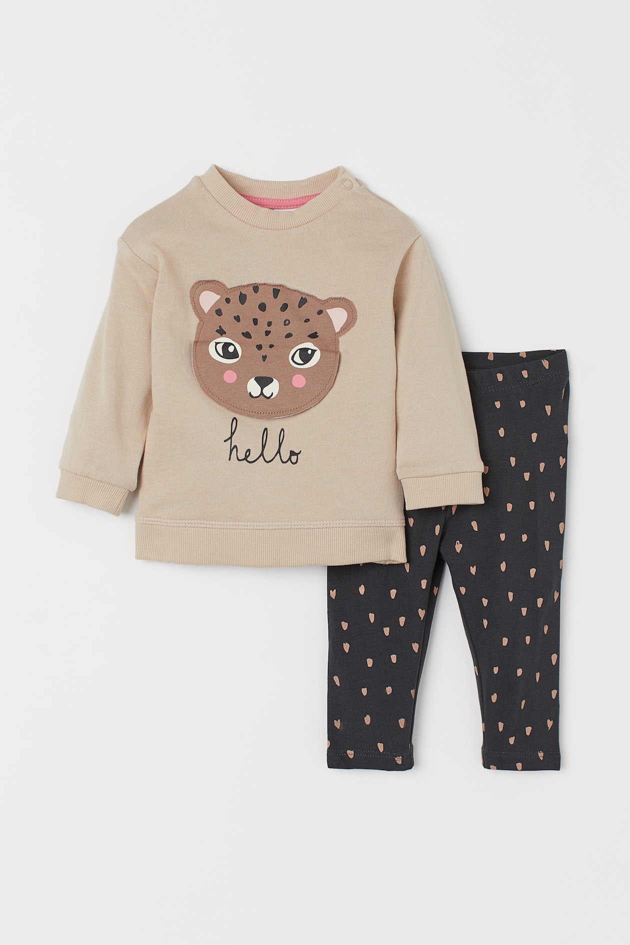 2-piece Printed Set - Round Neck - Long sleeve - Light beige/leopard ...