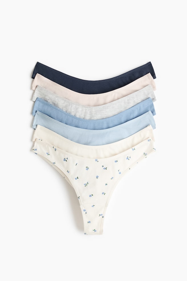 Set van 7 katoenen slips - Brazilian - Lichtblauw/bloemen/Zwart/Beige gemêleerd/dusty blauw/Zwart/lichtgroen/lichtbeige - 1