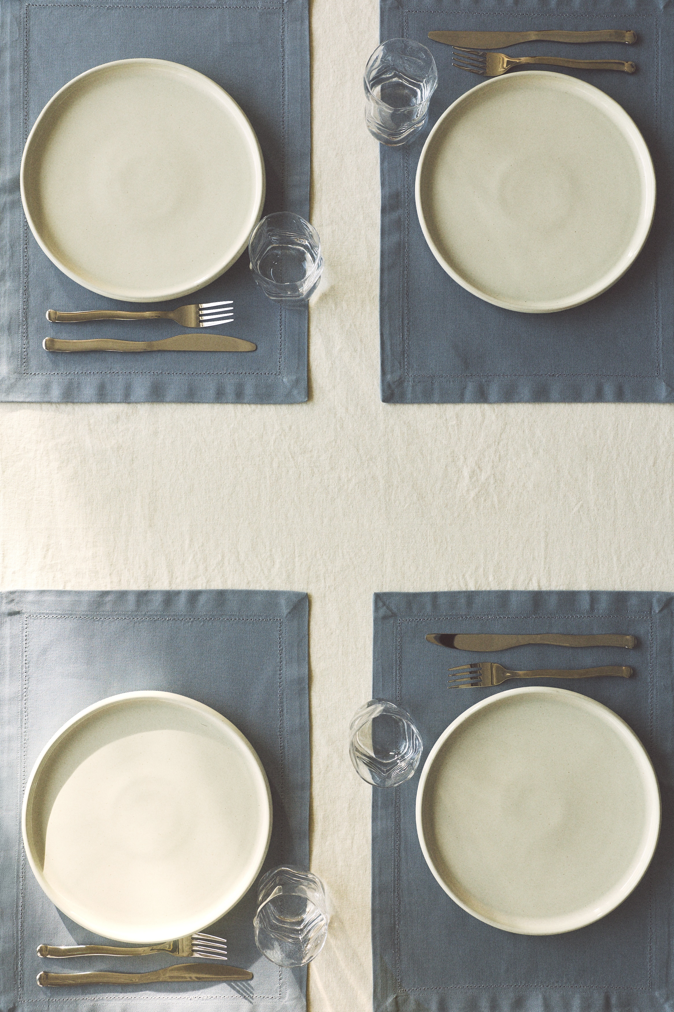 Lot de 4 sets de tables en coton - Bleu ancien/Rose clair/Beige clair/Blanc
