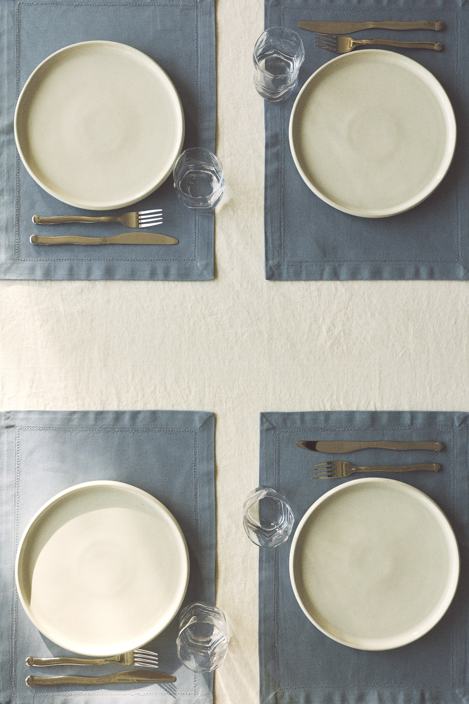4-pack cotton place mats - Dusty blue/Light beige/White/Light pink - 2