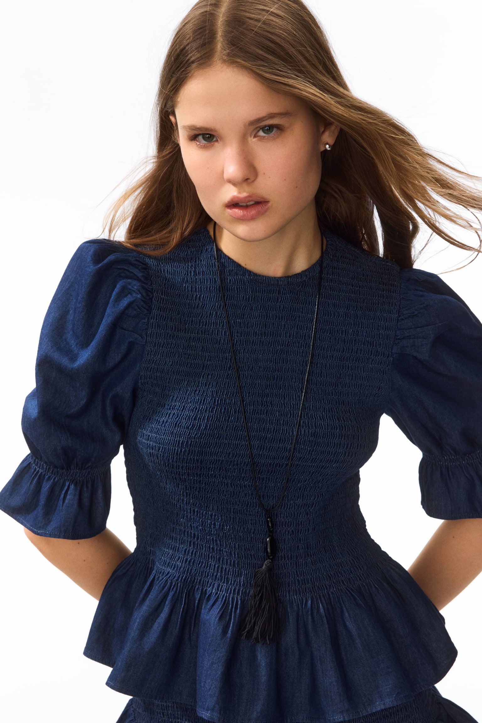 Smockad denimblus - Mörk denimblå/Ljusblå - 2