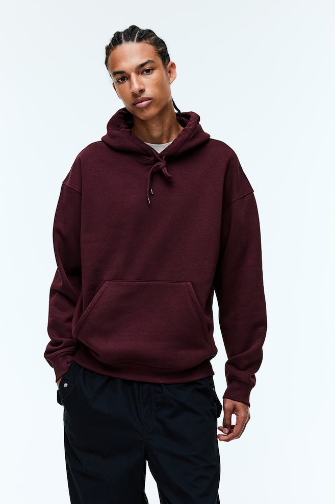 Relaxed Fit Hoodie - Burgundy/Black/White/Light grey marl/dc/dc/dc/dc/dc/dc/dc/dc/dc/dc/dc/dc/dc - 4