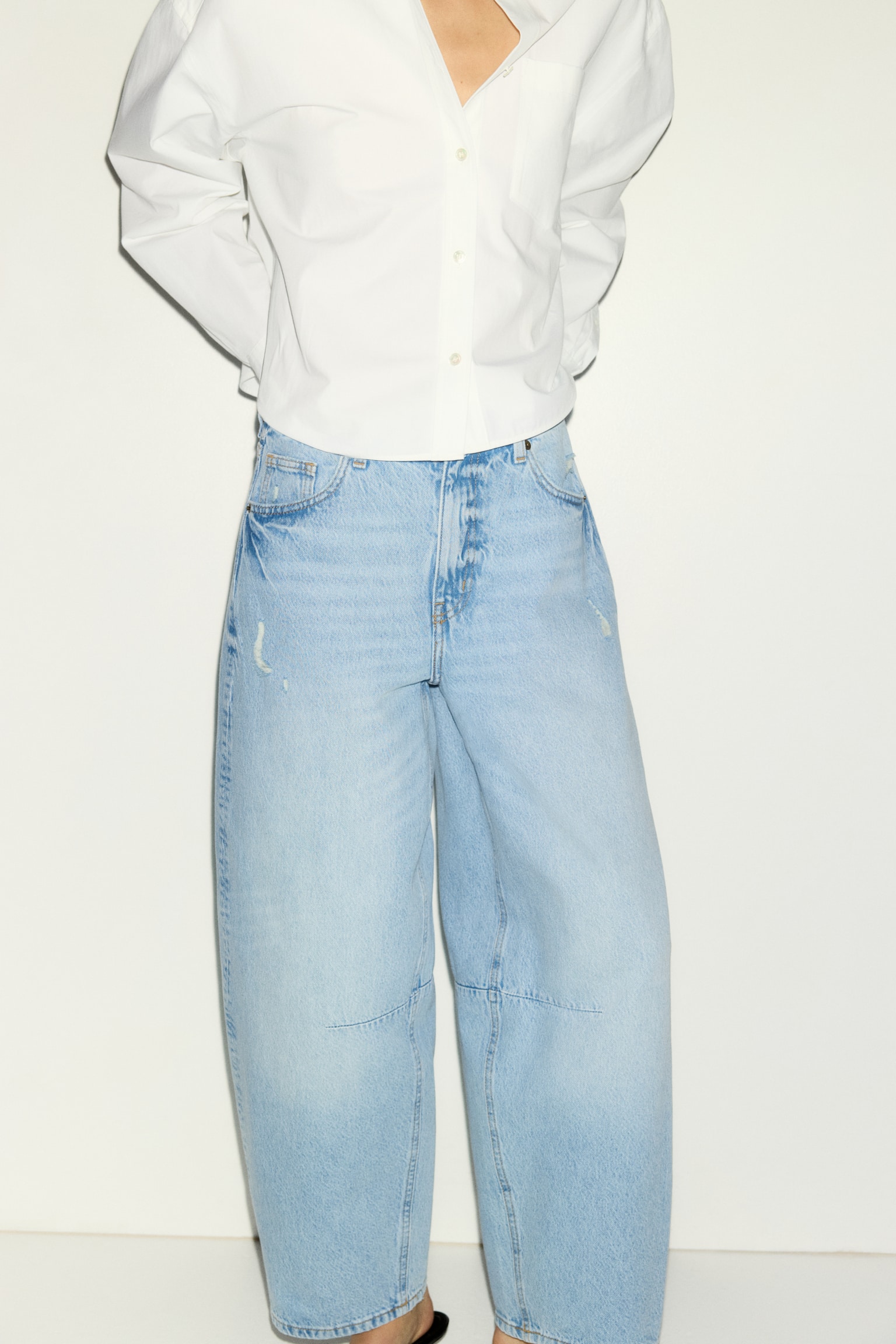 Barrel High Waist Ankle Jeans - Ανοιχτό μπλε denim/Μπεζ/λεοπάρ μοτίβο - 6