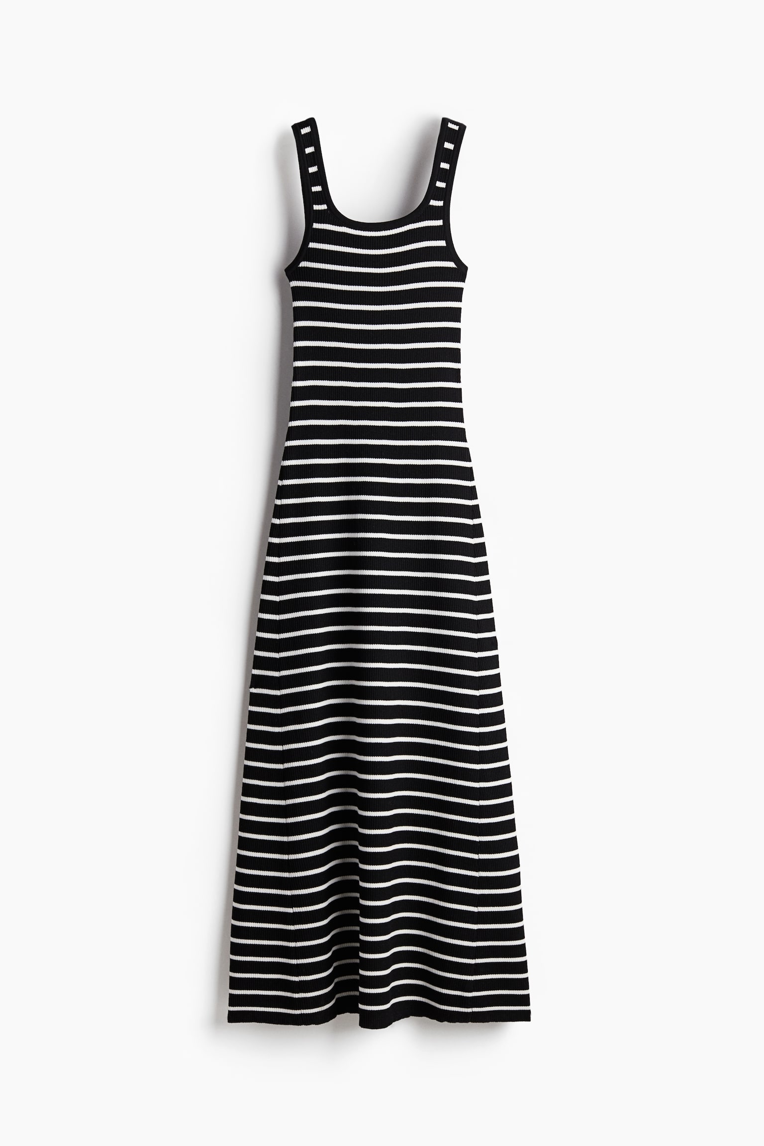 Flared Skirt Rib Knit Dress - Black/Stripe/Cream/Black/White/Stripe - 2