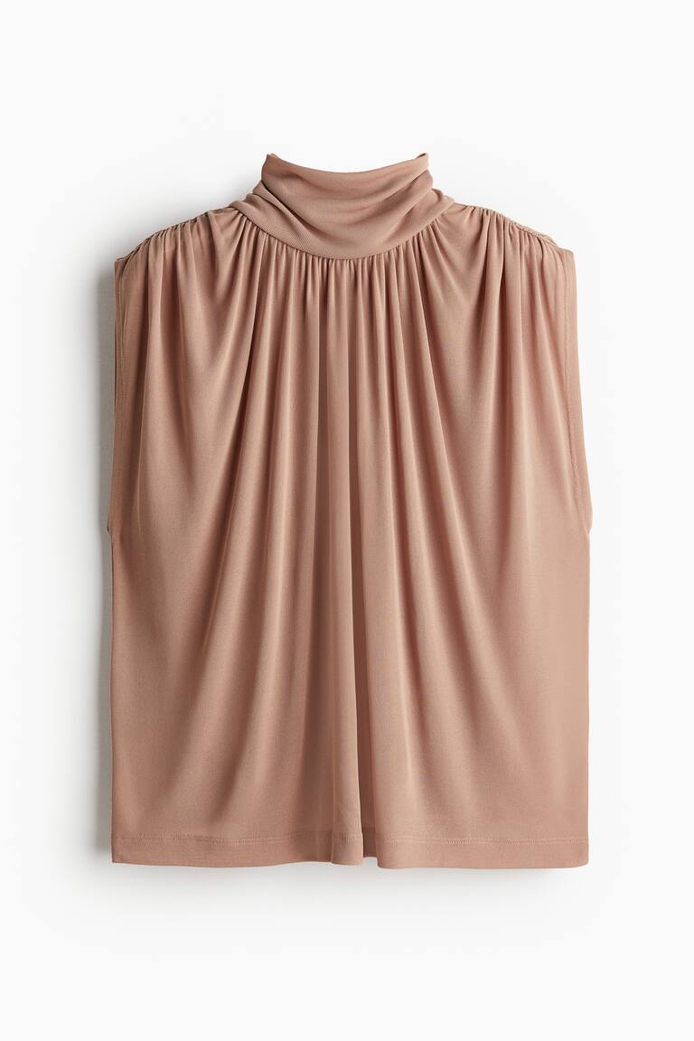 Sleeveless Mock Turtleneck Top Beige Ladies H&M US