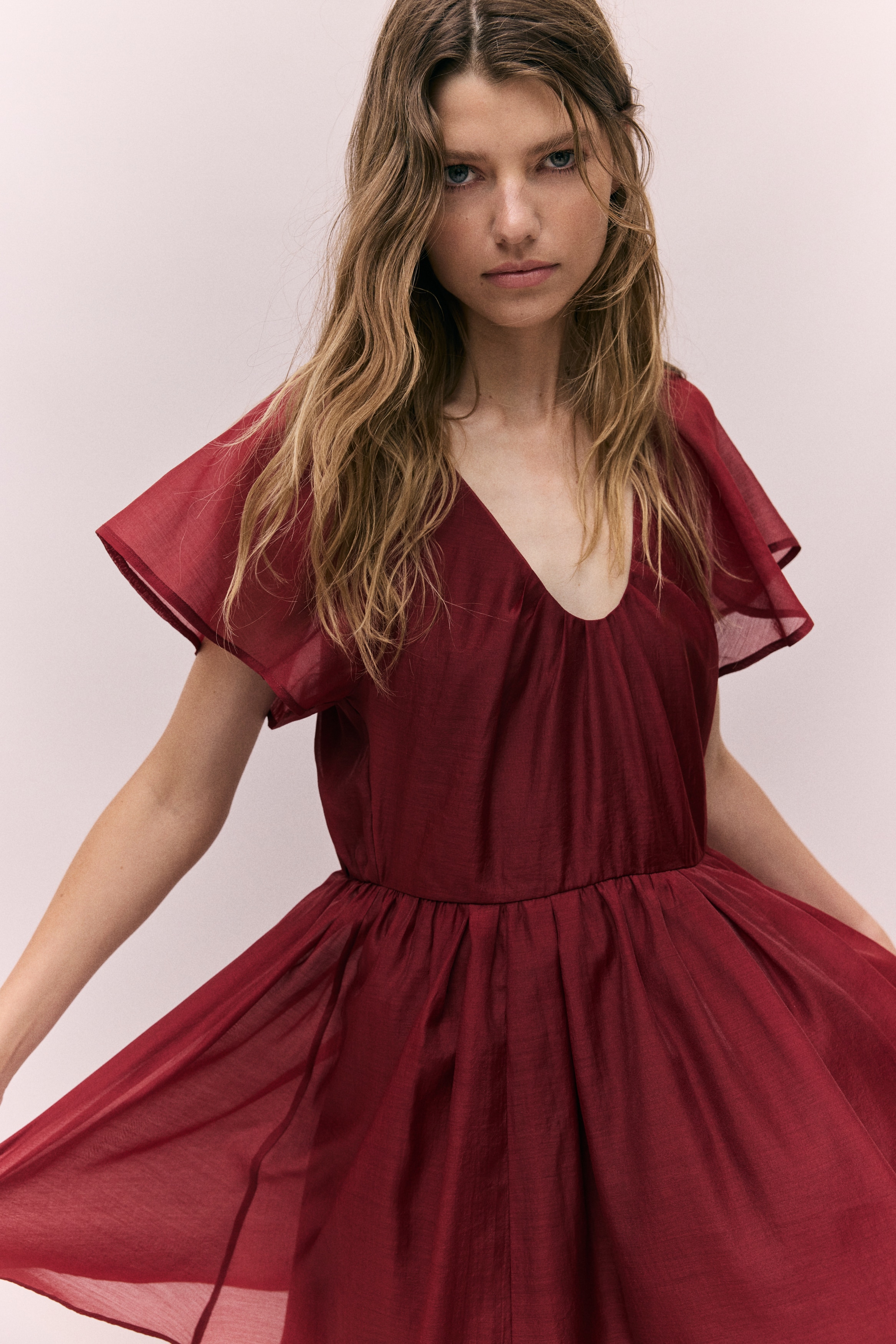 Butterfly-sleeved dress