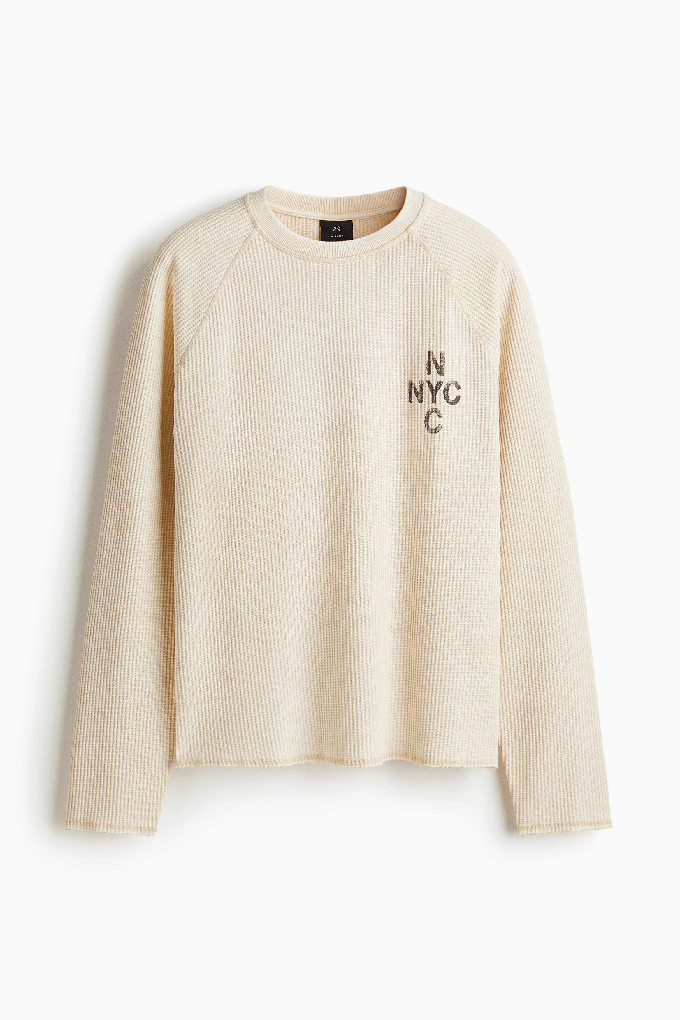Regular Fit Waffled long-sleeved top - Light beige/NYC/Dark grey/New York