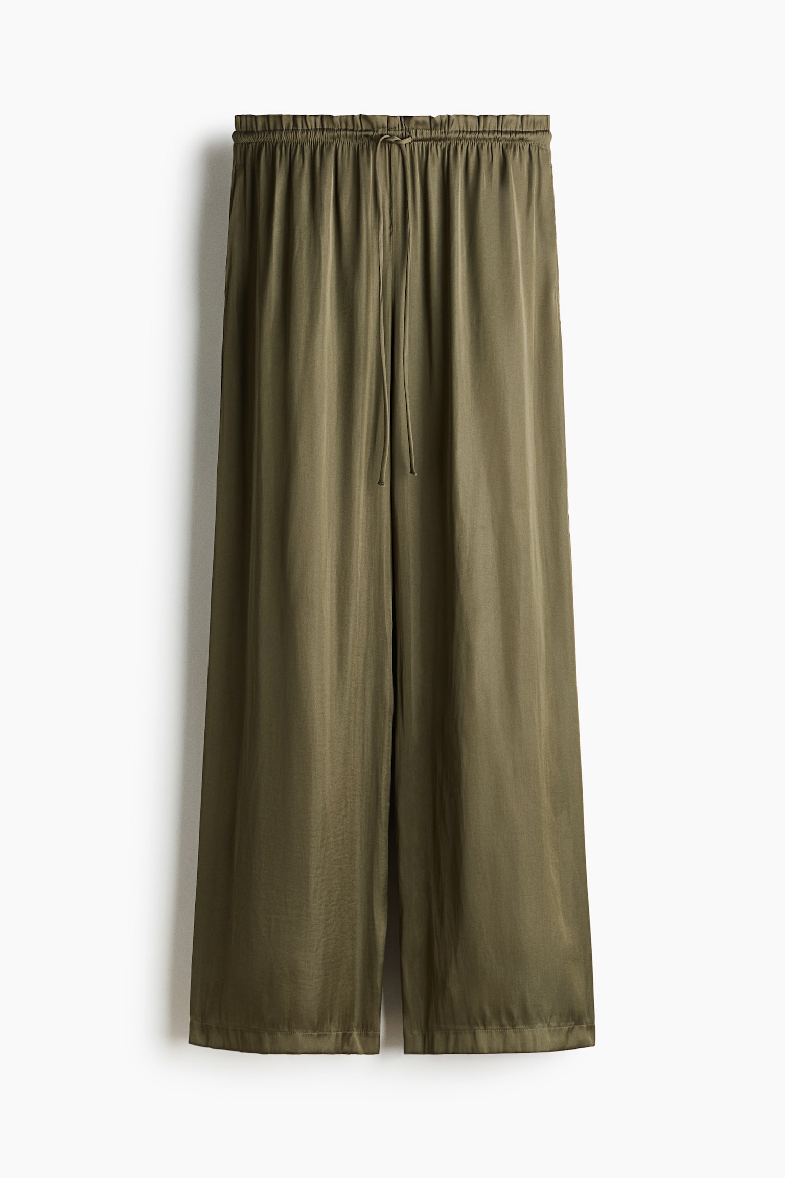 Satin drawstring trousers - Dark khaki green/Beige/Black - 2