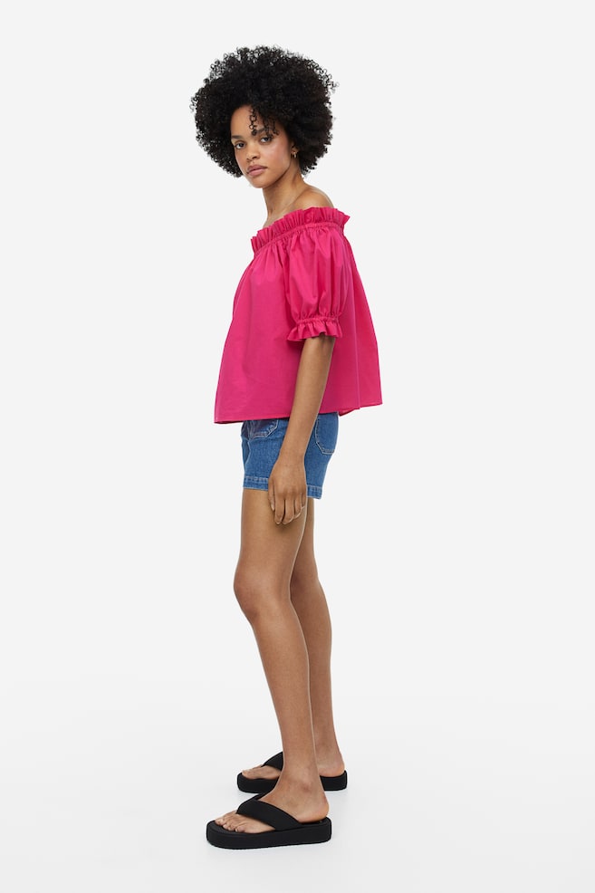 Frill-trimmed off-the-shoulder top - Cerise/Blue/Striped/White/Green - 4