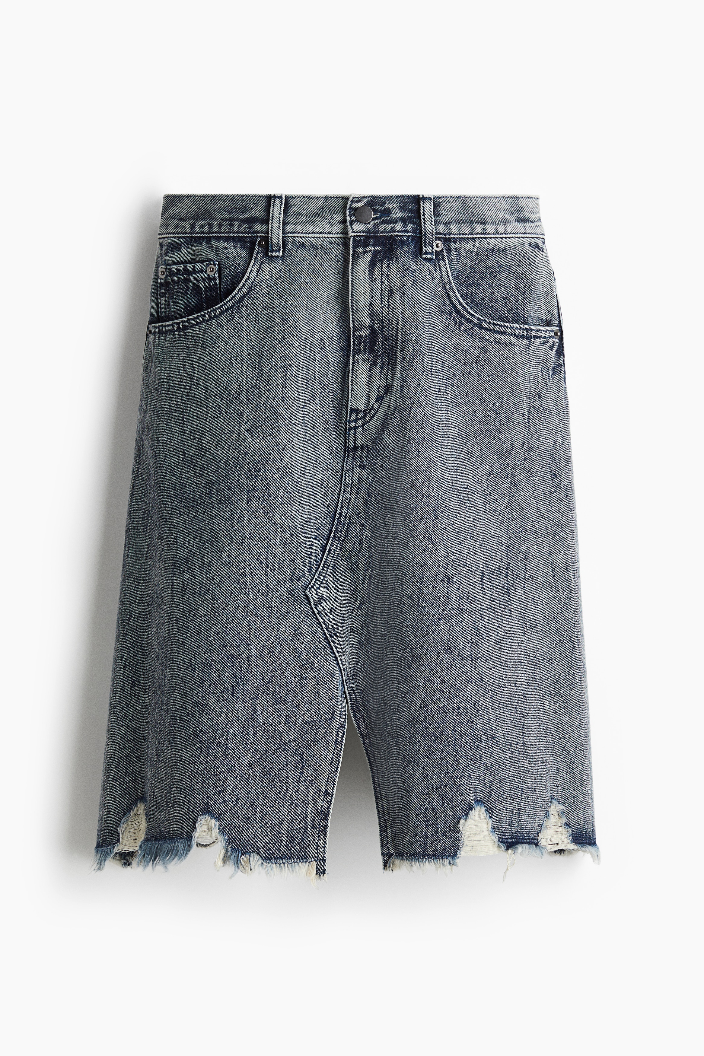 Trashed-Detail Denim Skirt - Denim blue
