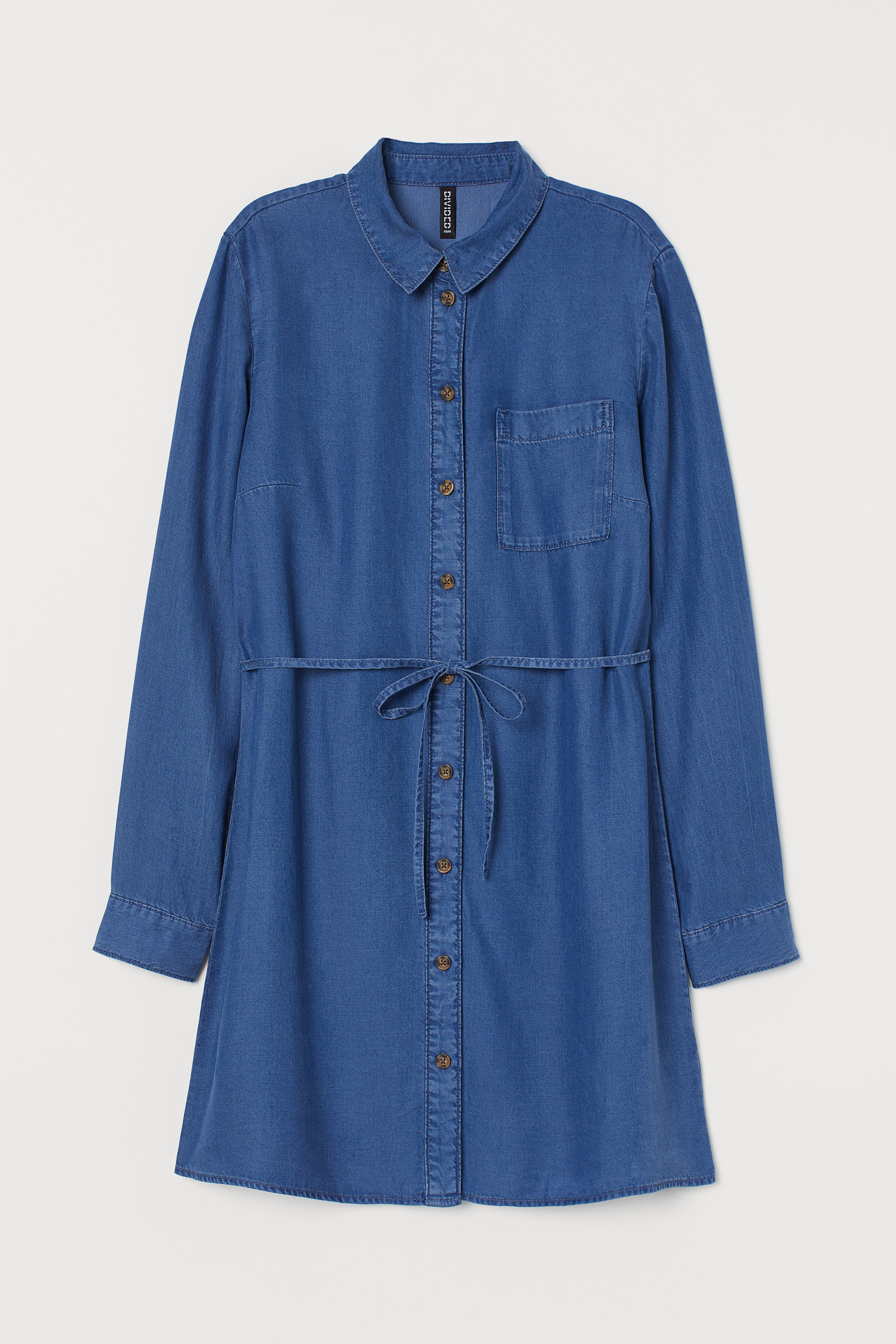 Lyocell Shirt Dress - Long sleeve - Short - Denim blue - Ladies | H&M US