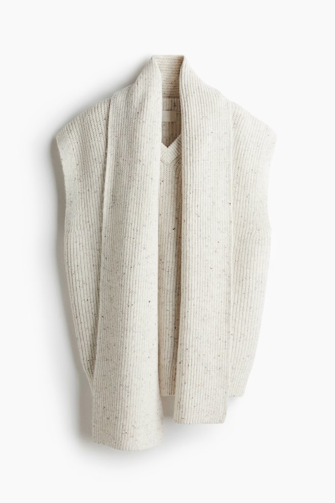 Scarf-Collar Sweater Vest - Cream melange - 1