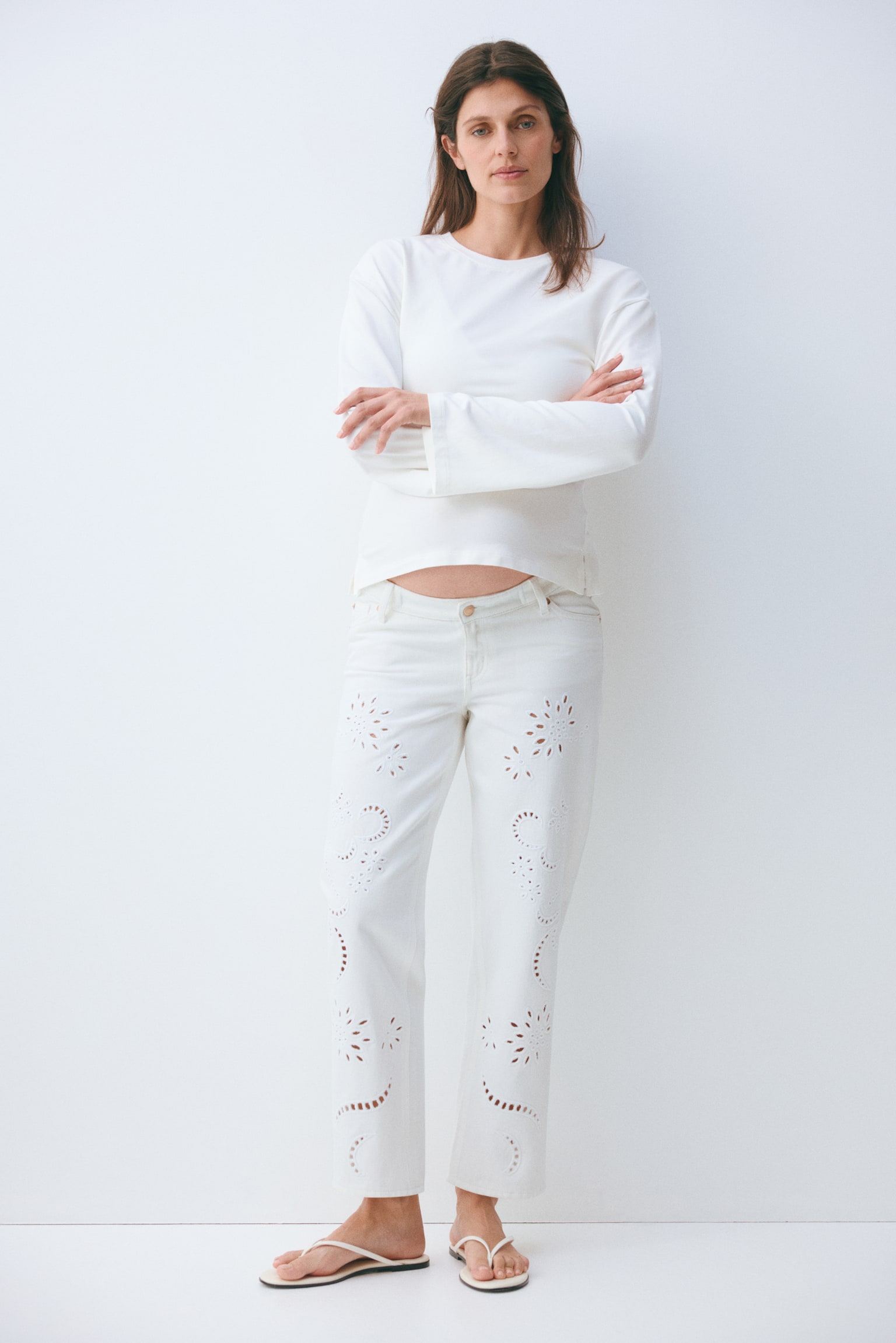 MAMA Straight Ankle Jeans - לבן - 1