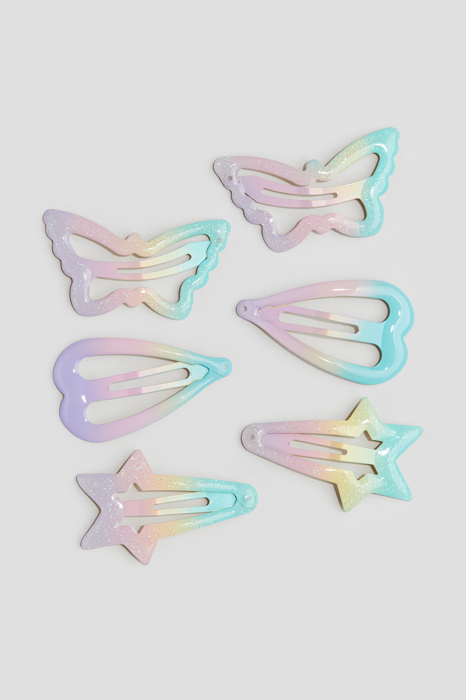 6-pack Hair Clips - Light purple/Butterflies/Light pink/Heart - 1