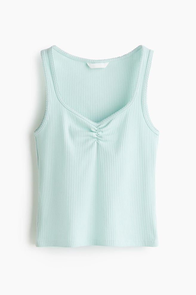 Ribbed Cotton Tank Top - Light turquoise/White/Black - 1