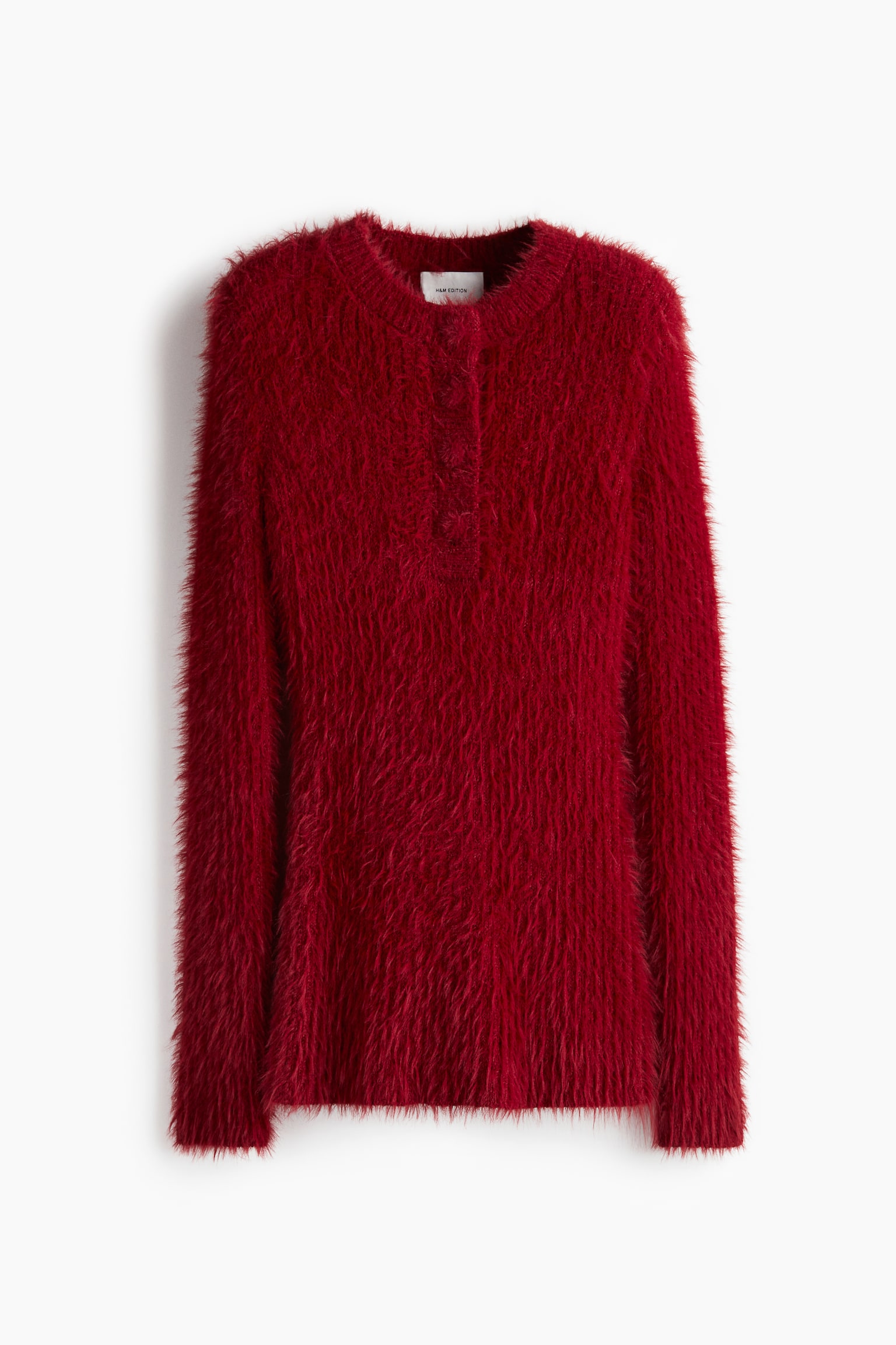 Fluffy-knit jumper - Dark red/Cream - 2