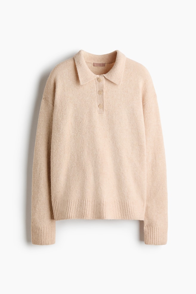 Cable-knit polo jumper - Beige/Dusty beige/Dark grey marl/Beige/Light grey marl - 1