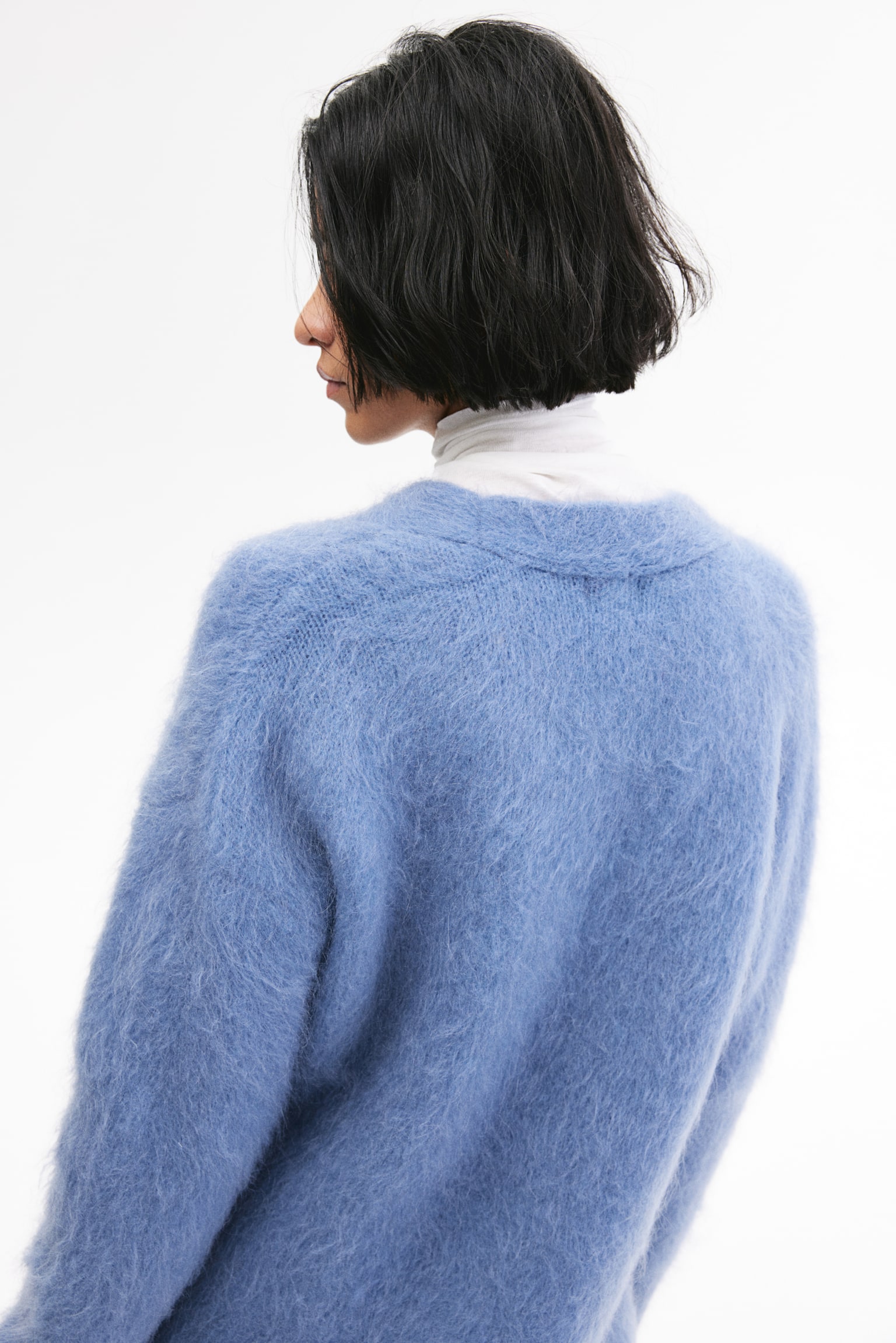 Mohair-blend cardigan - Dusty blue/Light grey - 3