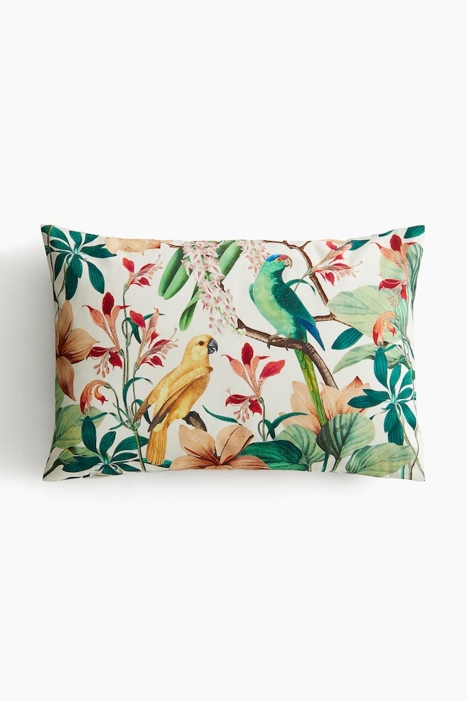 Patterned canvas cushion cover - Cream/Floral - 1