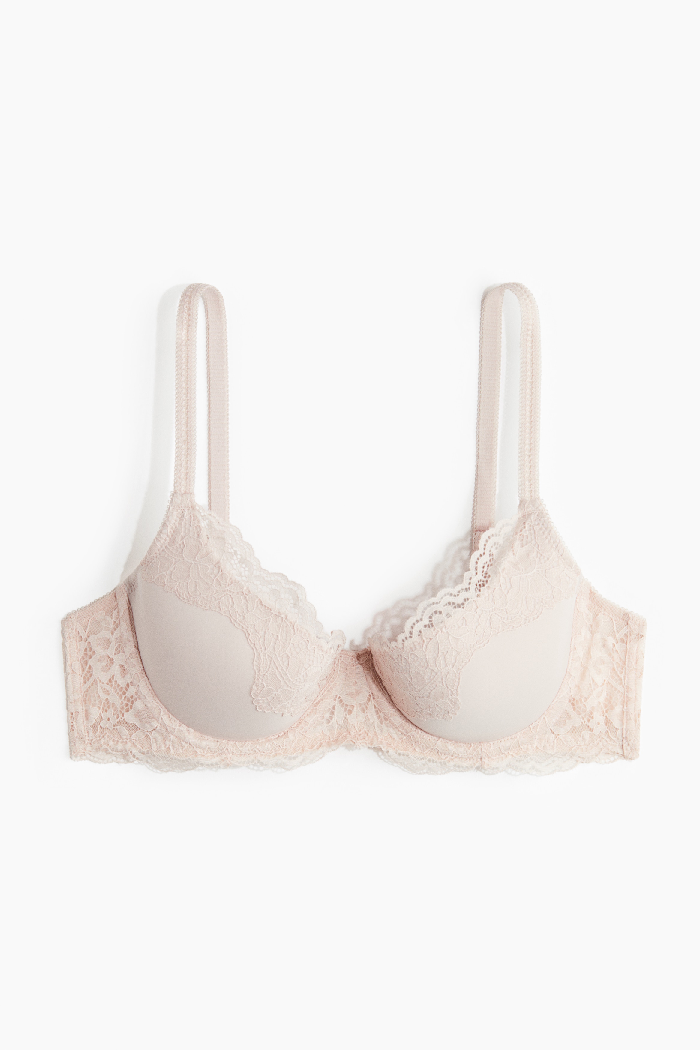 Soutien-gorge paddé en microfibre et dentelle - Rose poudré/Noir