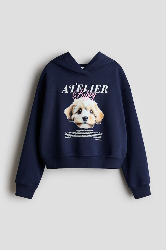 Felpa con cappuccio e motivo decorativo - Blu navy/Puppy - 1