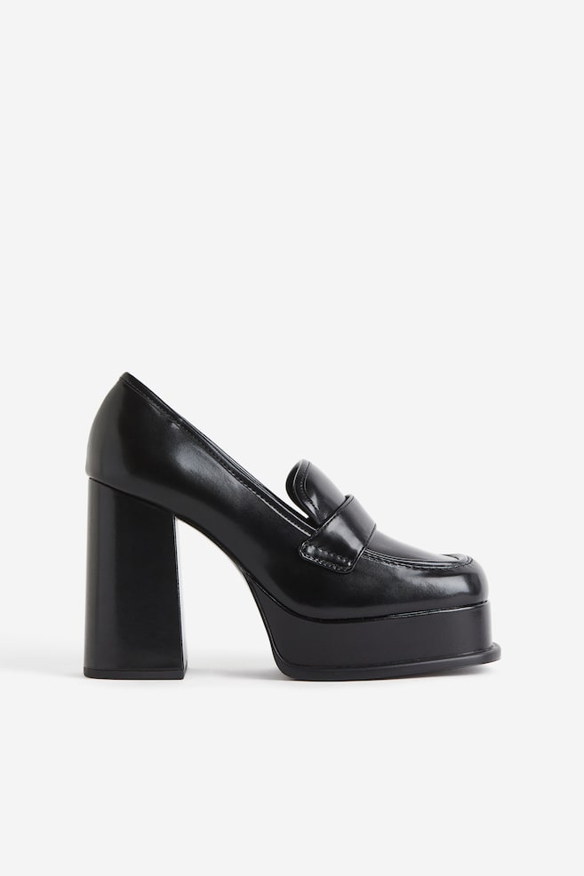 Heeled platform loafers - Black/Khaki green - 1