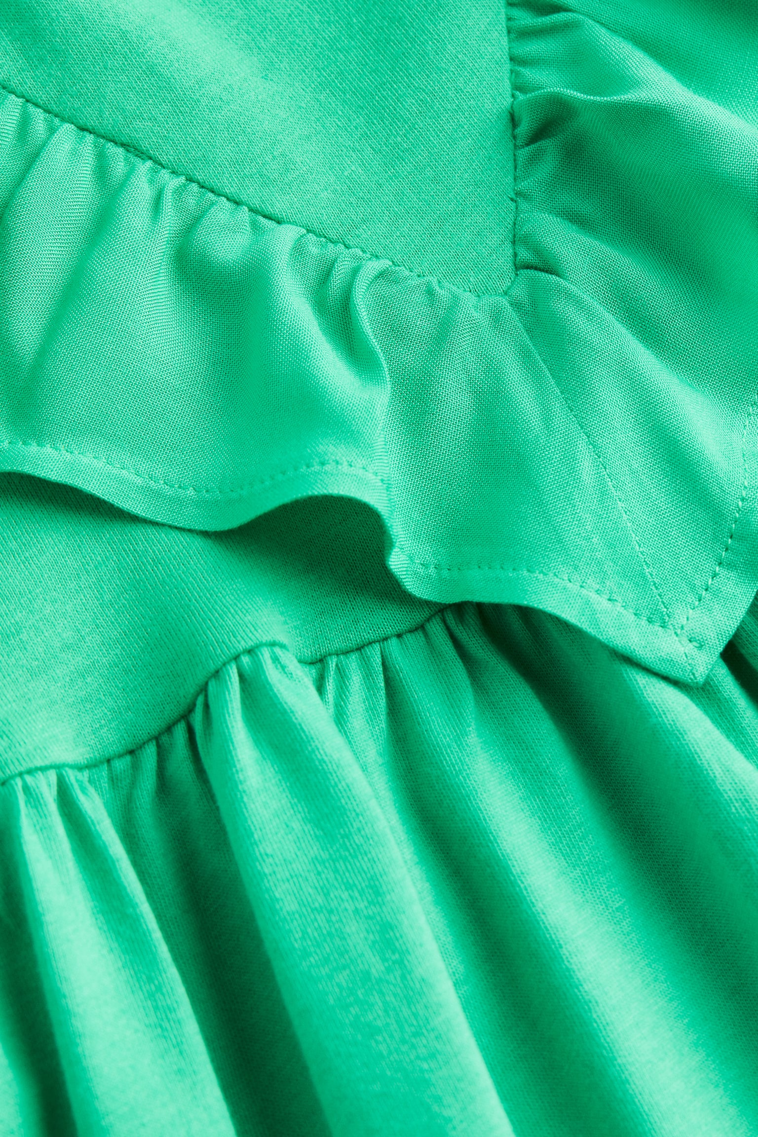 Flounce-trimmed cotton dress - Green - 2