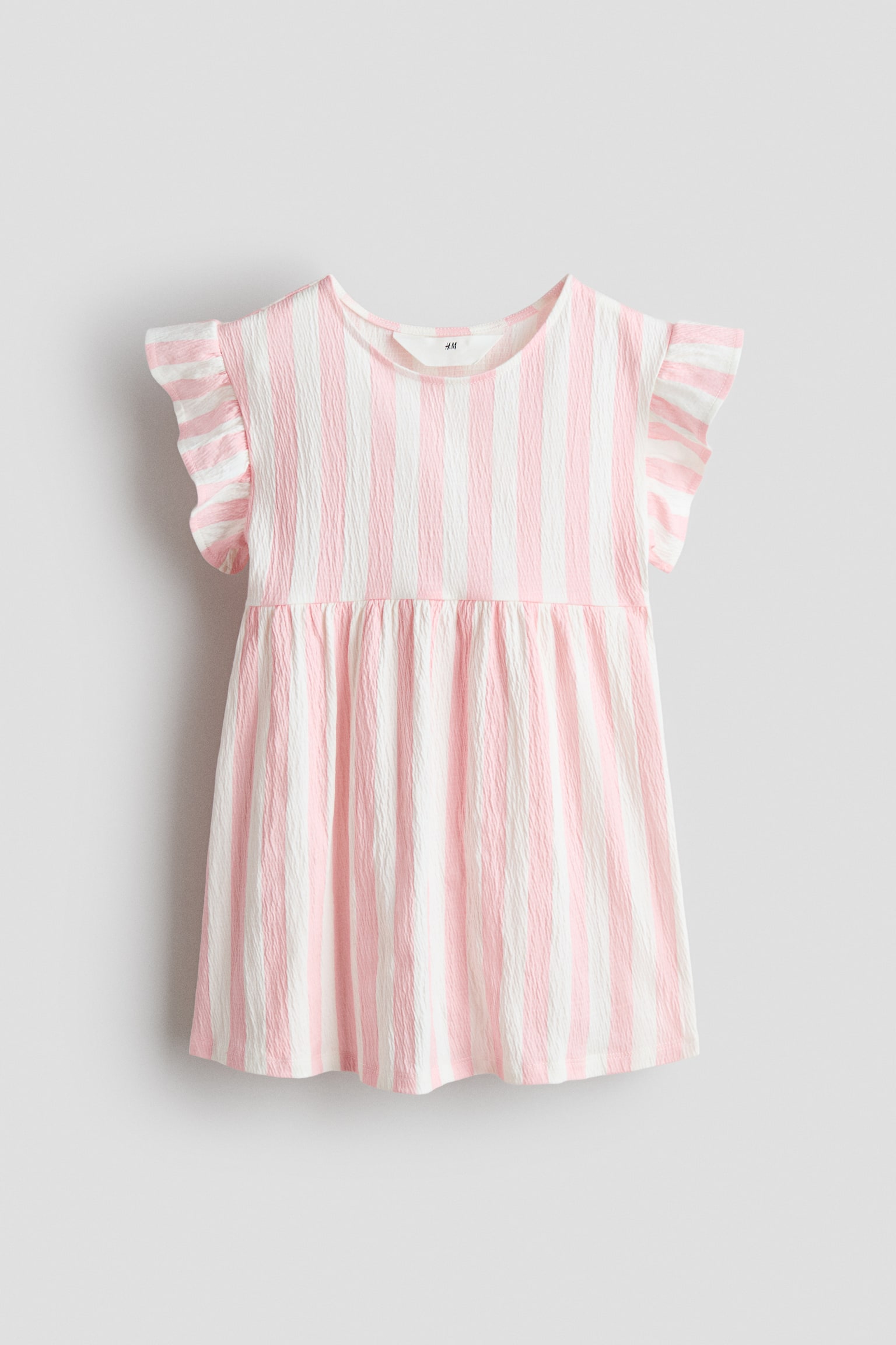 Robe à manches à volants en coton - Rose clair/rayé/Blanc/fleuri