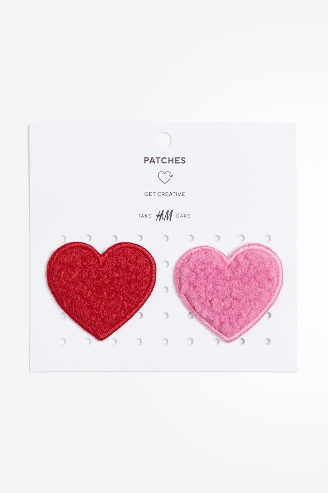 2-pack teddy repair patches - Red/Hearts - 1