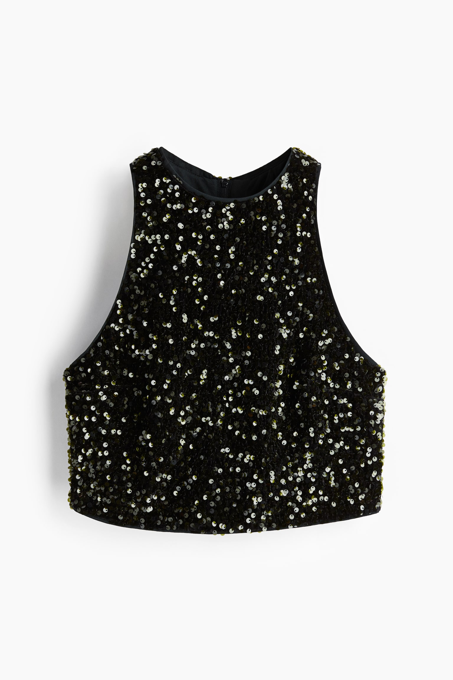 Cropped Sequin Top - Dark green/Black/Silver colour - 2