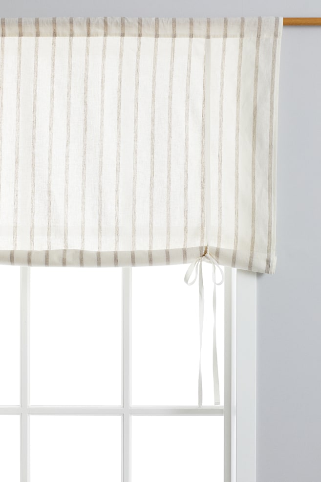 Linen-blend roll-up curtain - Cream/Striped/Natural white/Red - 1