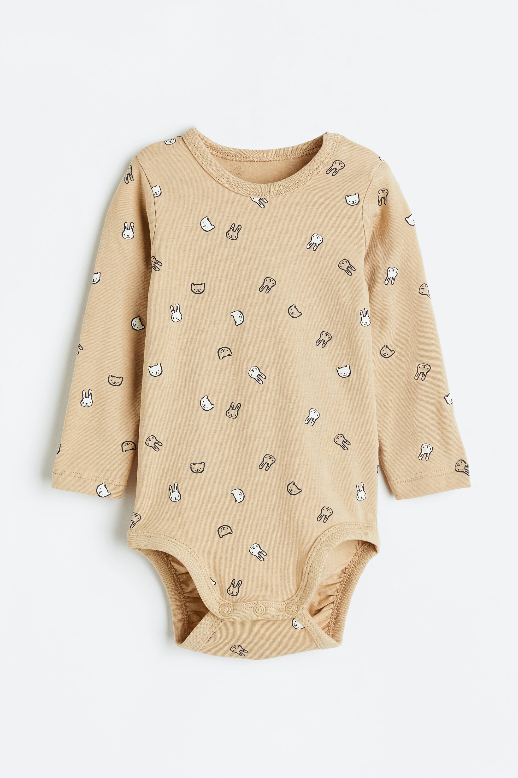 View larger image: Long-sleeved bodysuit - Beige/Rabbits - Kids | H&M 1