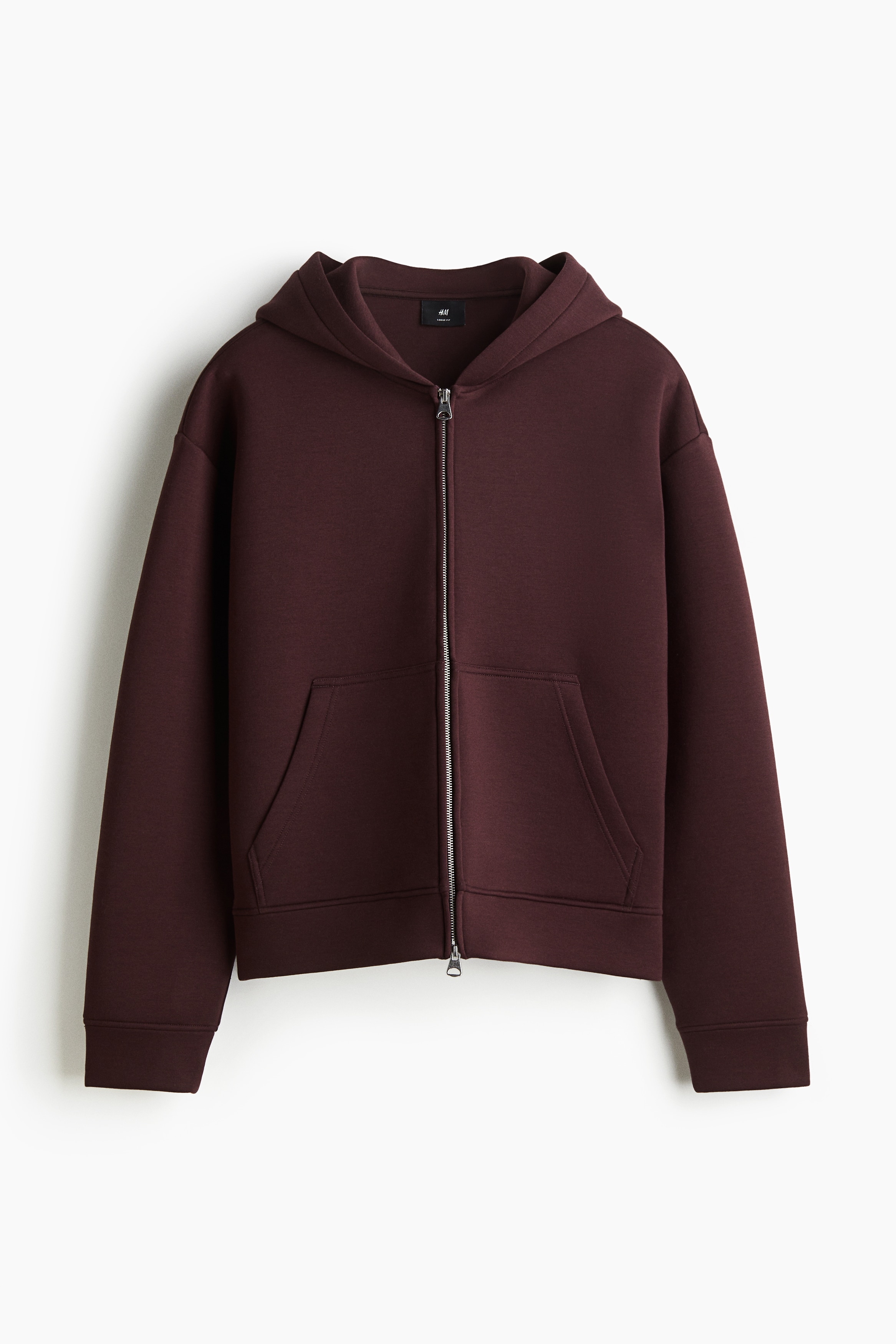 Loose Fit Scuba Zip Up Hoodie - Dark plum purple/Grey marle/Dark khaki green