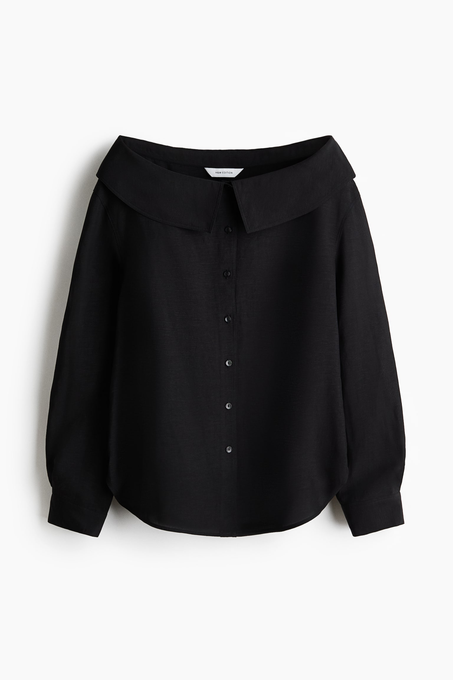 Linen-blend off-the-shoulder shirt - Black - 2