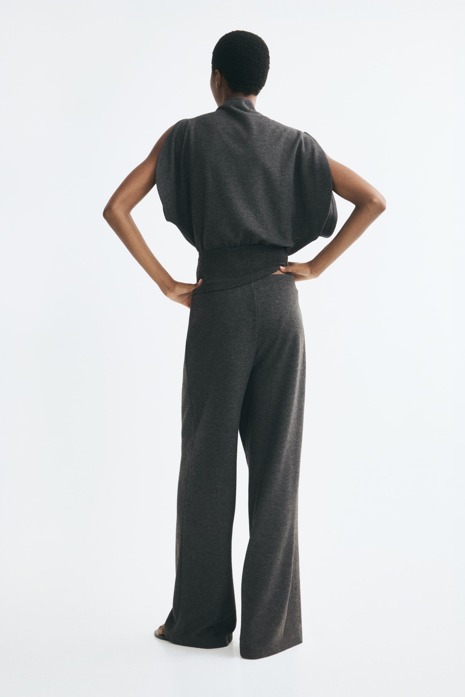 Женские брюки H&M Straight-Leg Knit, цвет: Тёмный серый меланжевый — фото 4