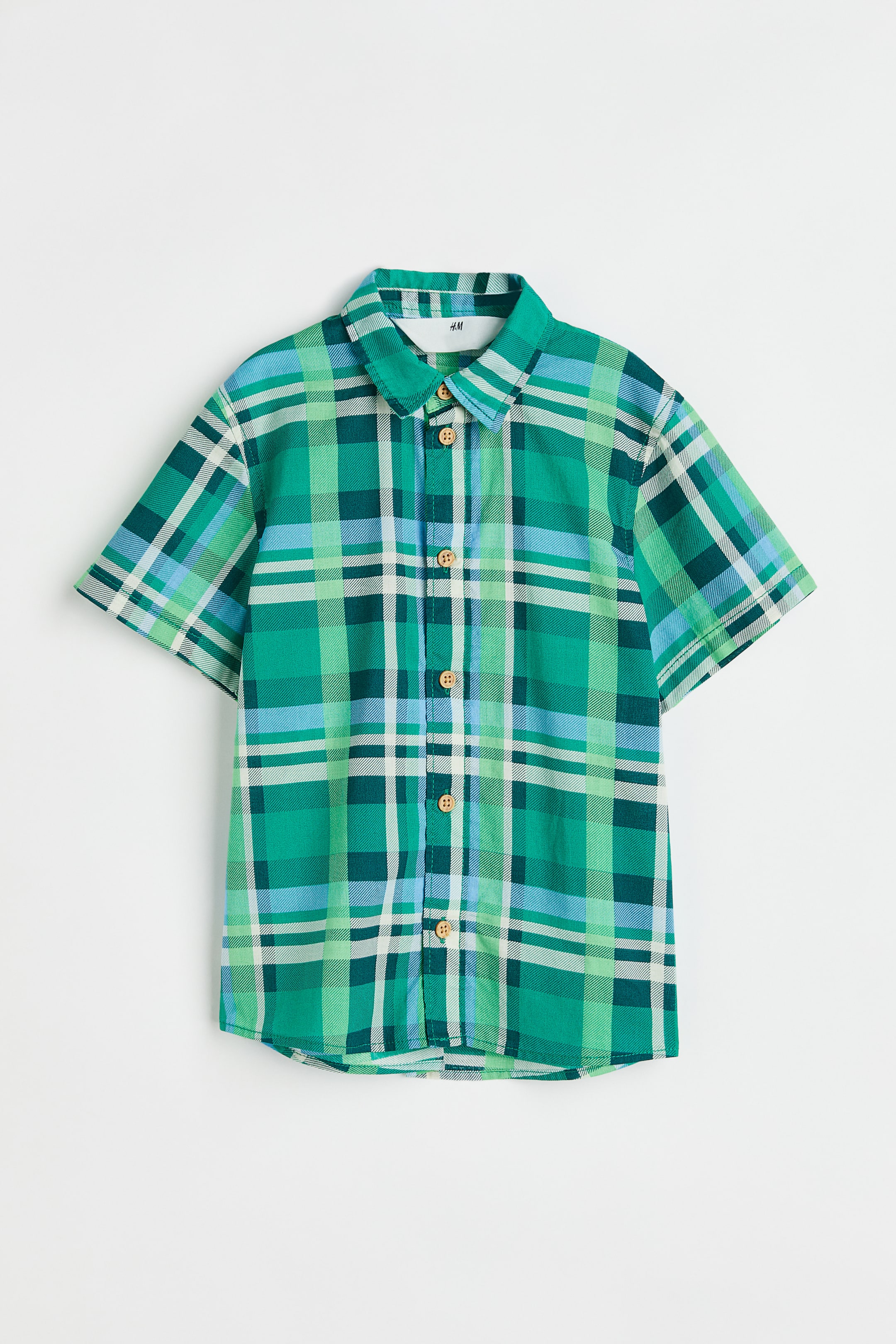 View larger image: Short-sleeved cotton shirt - Green/plaid - Kids | H&M PH 1