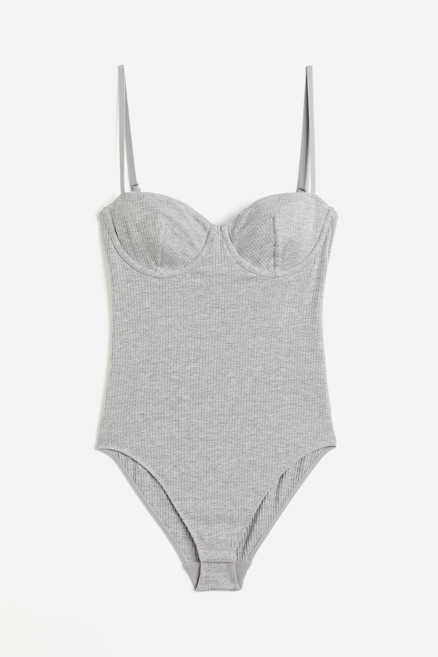 Non Padded Cotton Bodysuit - Light grey marle/White - 2