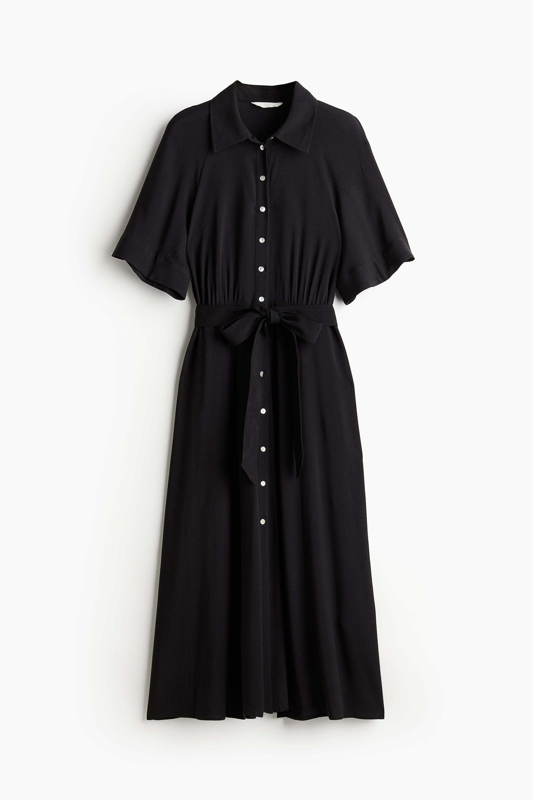 Tie-belt Shirt Dress - V-neck - Short sleeve - Black - Ladies | H&M US