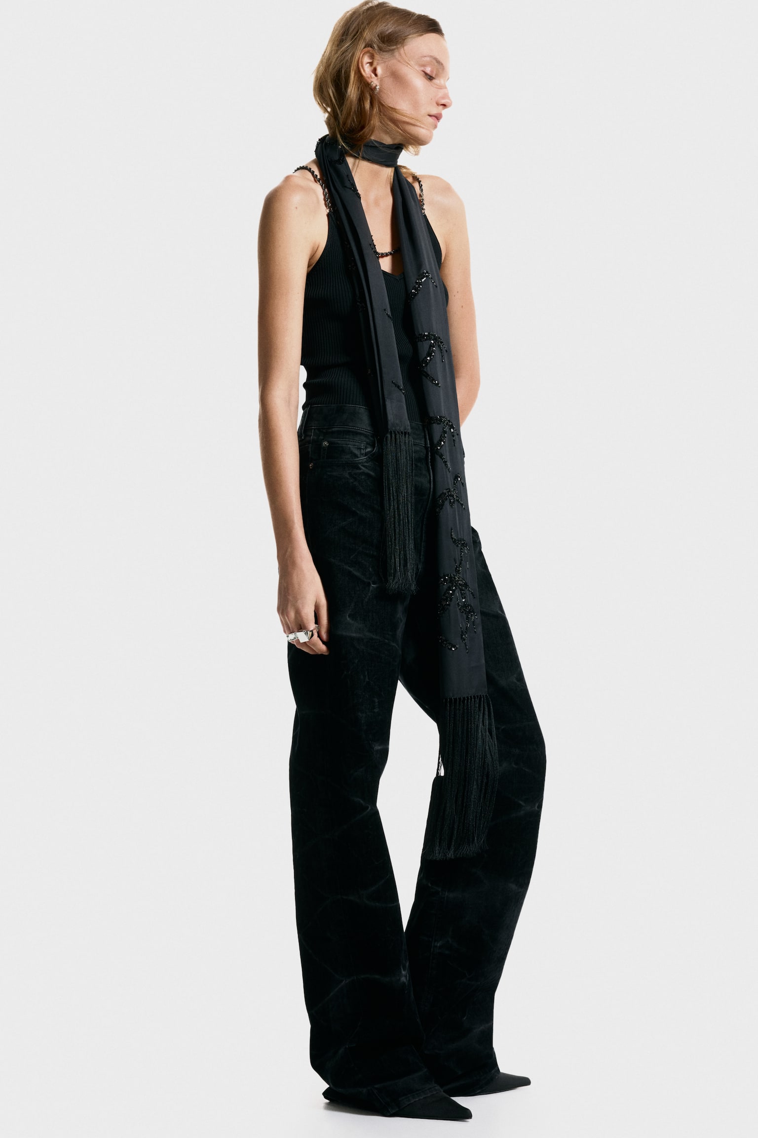 Top s řetízkovými pásky - Černá/Hnědá - 5